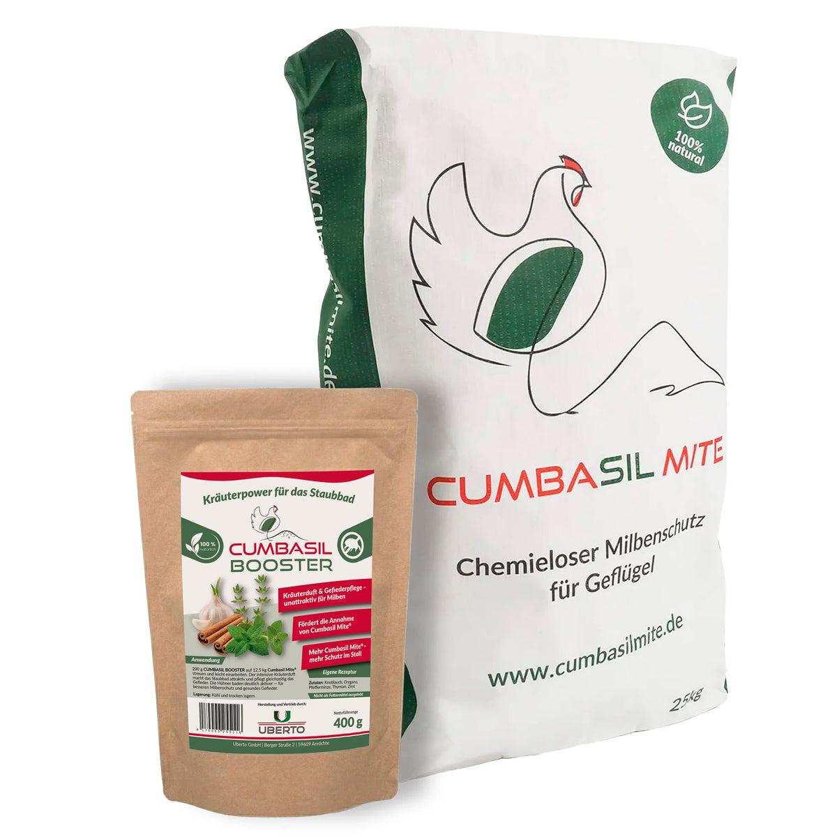 Cumbasil Mite 25kg & CUMBASIL BOOSTER 400g  - Das DUO für chemielosen Milbenschutz und Pflege