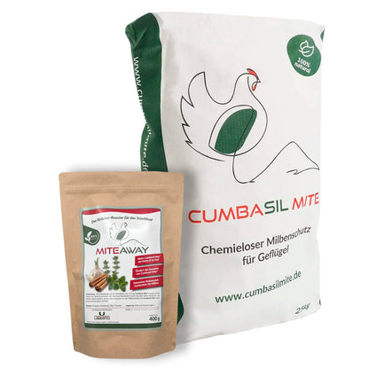 Cumbasil Mite 25kg & MITEAWAY 400g Packung - Das DUO für chemielosen Milbenschutz